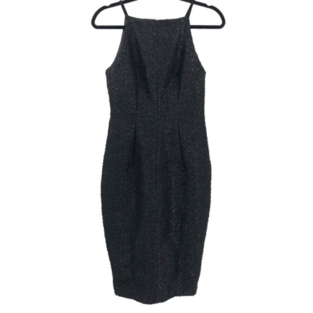 H&M High Neck Sparkly Eyelash Dress Sheath 6 Women Holiday Knee Midi Length